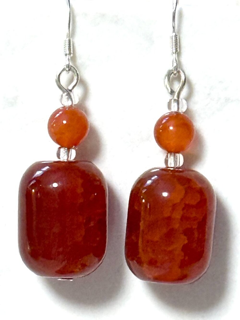 2/$20, Burnt Orange Snakeskin Agate Earrings, Gemstone & Sterling Silver Hooks
